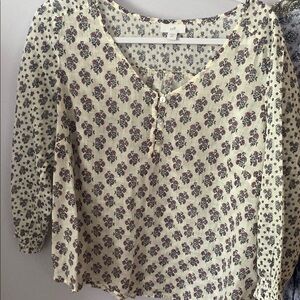 J. Jill Black and Brown 3/4 Sleeve Buttoned Blouse